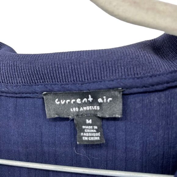 Current Air Polo Shirt Ribbed Knit Short Sleeve Crepe Collared Top Navy Blue M - Picture 3 of 9